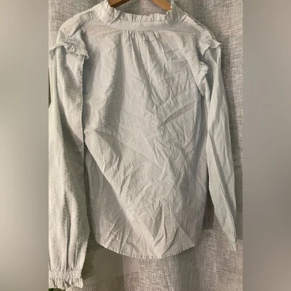 J. Crew Soft Gray Ruffle Trim Clip Dot Blouse, Size S - Picture 5 of 6